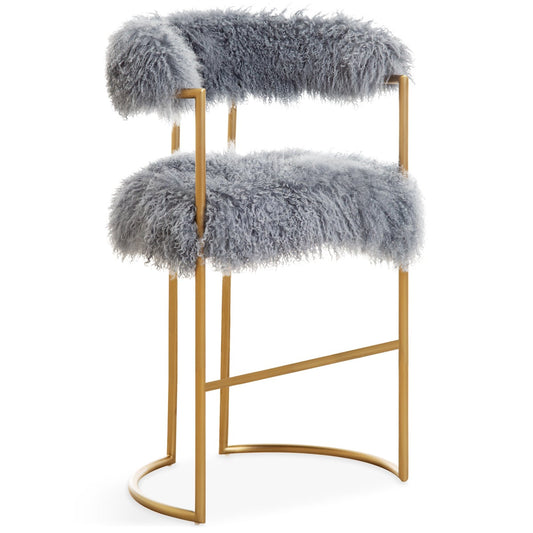 Modern Gray Faux Fur Accent Chair with Gold Metal Frame