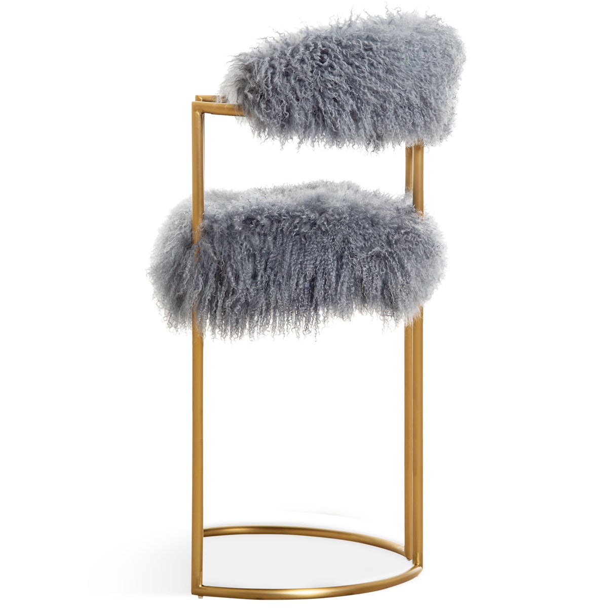 Modern Gray Faux Fur Accent Chair with Gold Metal Frame