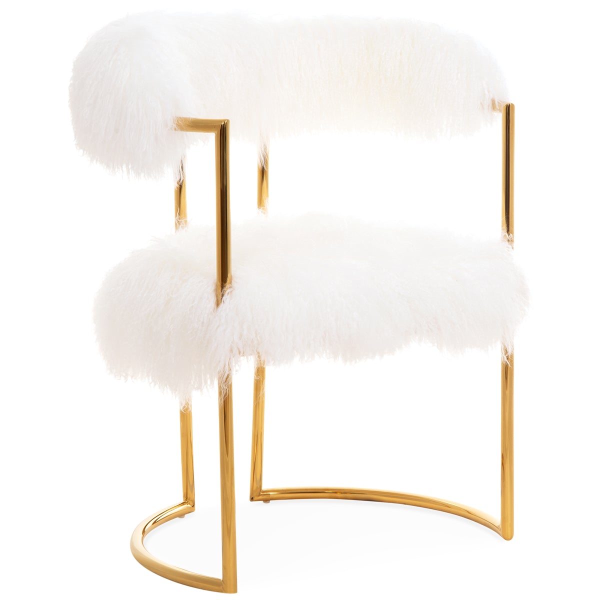 Modern White Faux Fur Accent Chair with Gold Metal Frame