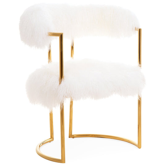 Modern White Faux Fur Accent Chair with Gold Metal Frame