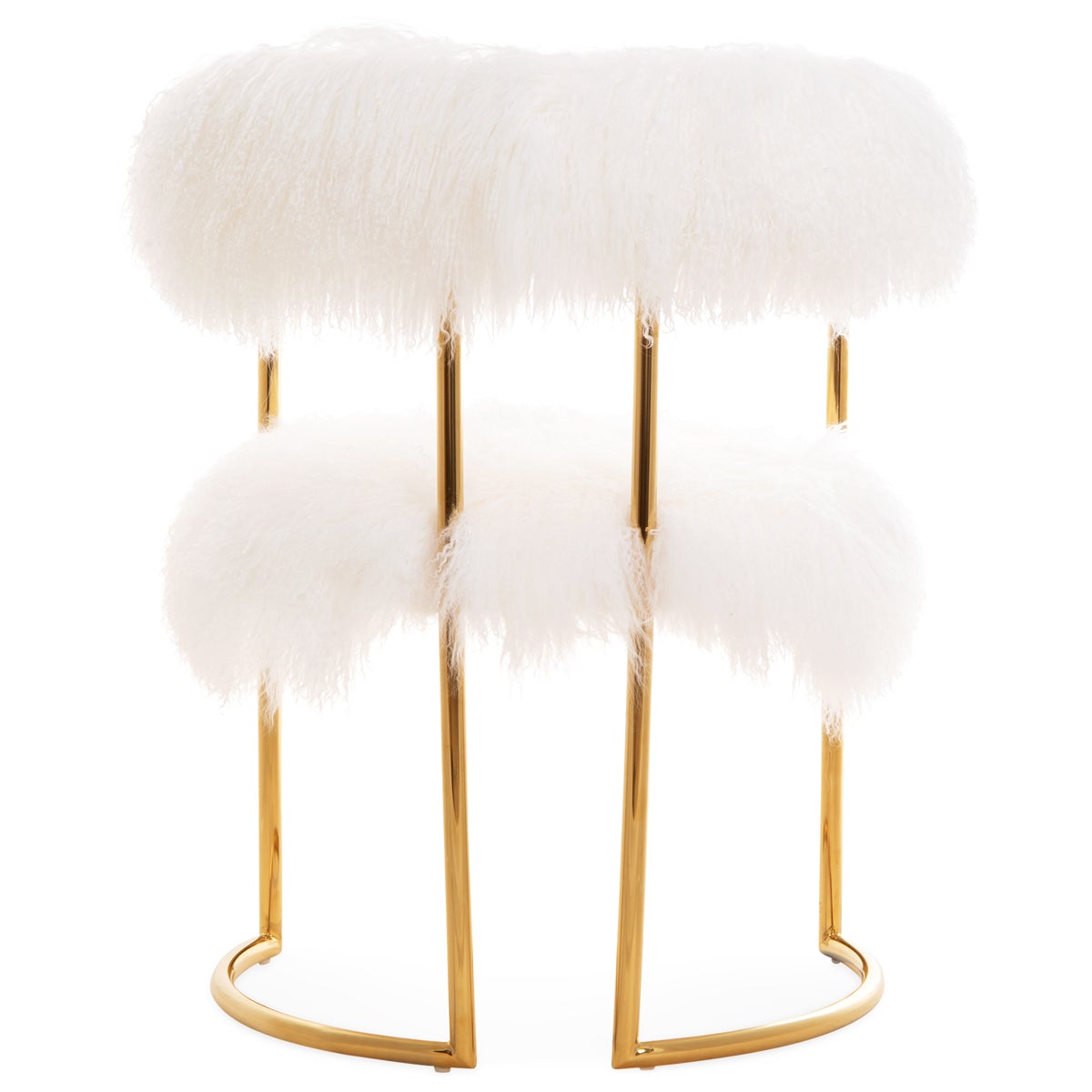 Modern White Faux Fur Accent Chair with Gold Metal Frame