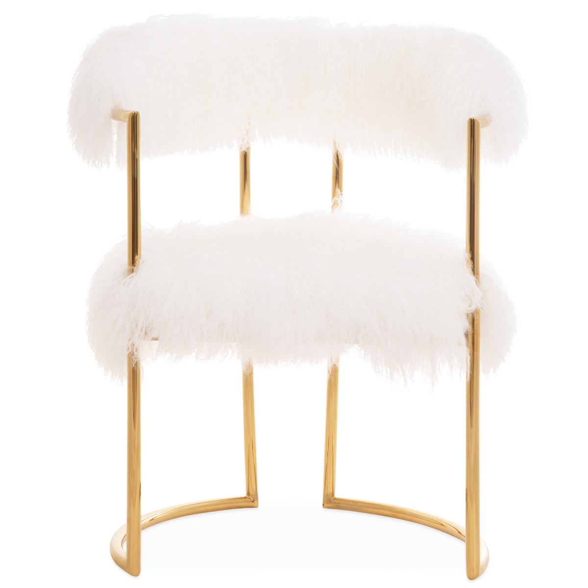 Modern White Faux Fur Accent Chair with Gold Metal Frame
