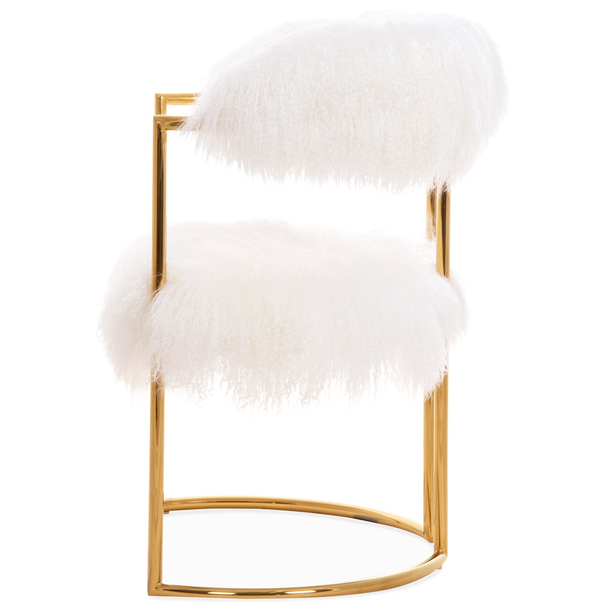 Modern White Faux Fur Accent Chair with Gold Metal Frame
