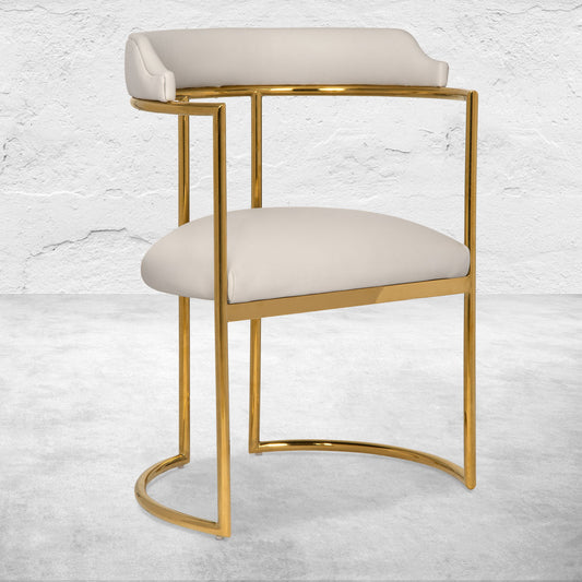 Modern Cream Upholstered Accent Chair with Gold Metal Frame