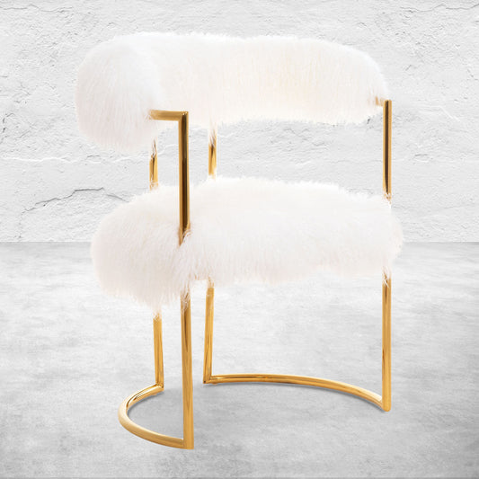 Modern White Faux Fur Accent Chair with Gold Metal Frame