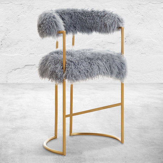 Modern Gray Faux Fur Accent Chair with Gold Metal Frame