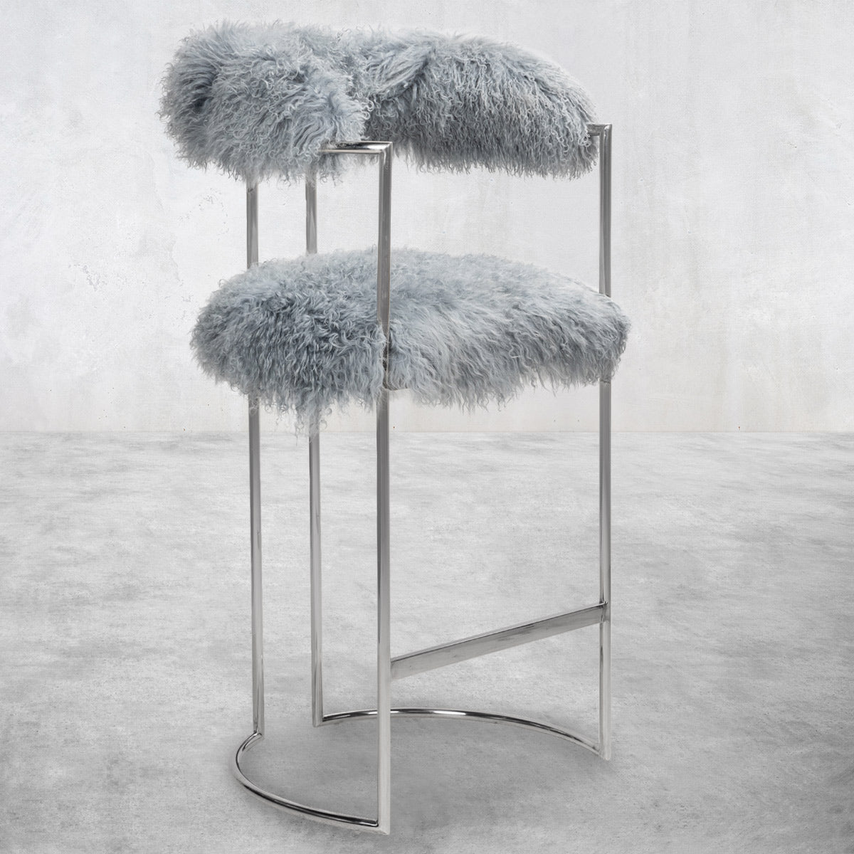 Modern Gray Faux Fur Accent Chair with Gold Metal Frame